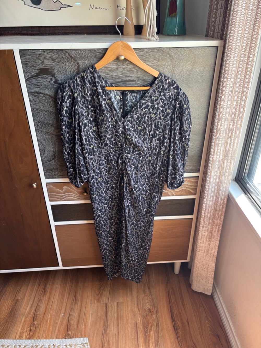 AllSaints Black and Gray Leopard Midi Dress